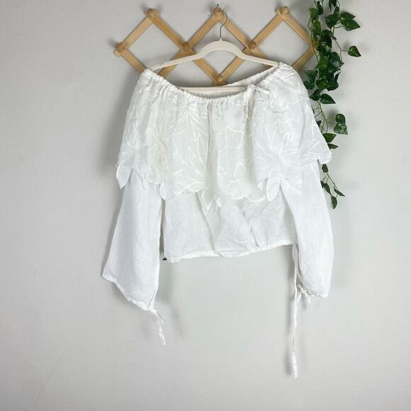 SONIA RYKIEL Off The Shoulder Embroidered Top White Size 40/Medium EUC Q540 - Picture 1 of 7